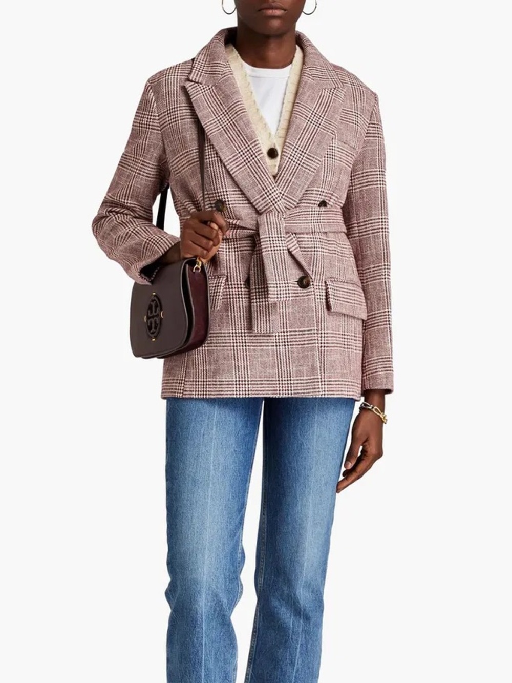 💗💗💗 MAJE Vinone Plaid Blazer In Burgundy Size 4-6 US,Double Breasted Tweed Prepp